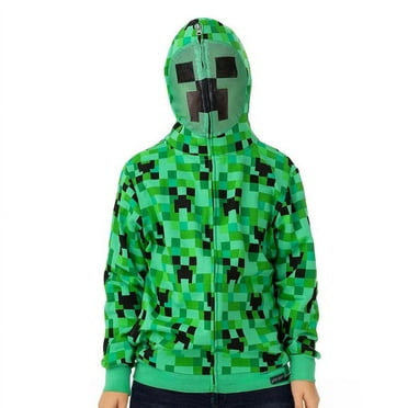 Boys Youth Minecraft Creeper Camo Face Zip-Up Costume Fleece Hoodie, Unisex, Large(14/16yrs)