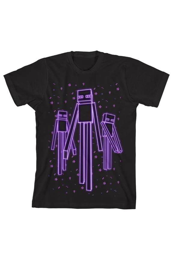 Minecraft Boys Glow-in-the-Dark Enderman Graphic Tee 100% Cotton Short Sleeve Crew Neck Officially Licensed Youth