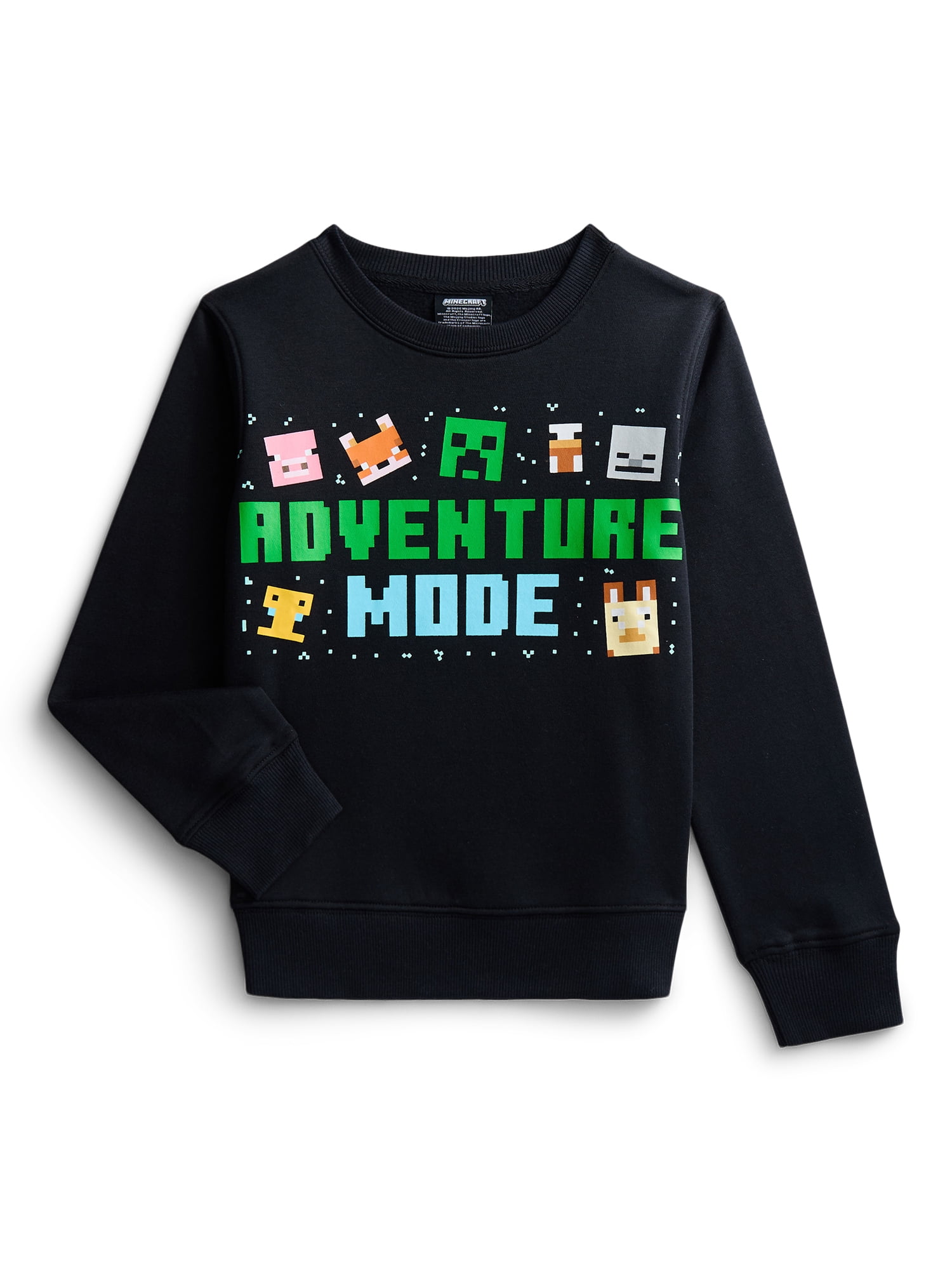 Minecraft Boys Graphic Crew Fleece Sweatshirt with Long Sleeves, Sizes XS-2XL