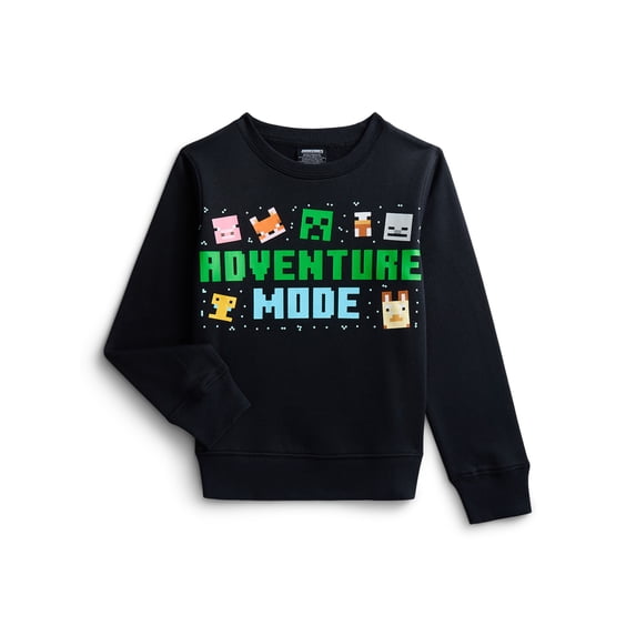 Minecraft Boys Graphic Crew Fleece Sweatshirt with Long Sleeves, Sizes XS-2XL