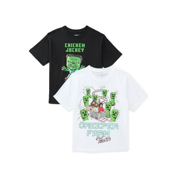 Minecraft Boys Cotton Graphic Tee with Short Sleeves, 2-Pack, Sizes XS-XXL