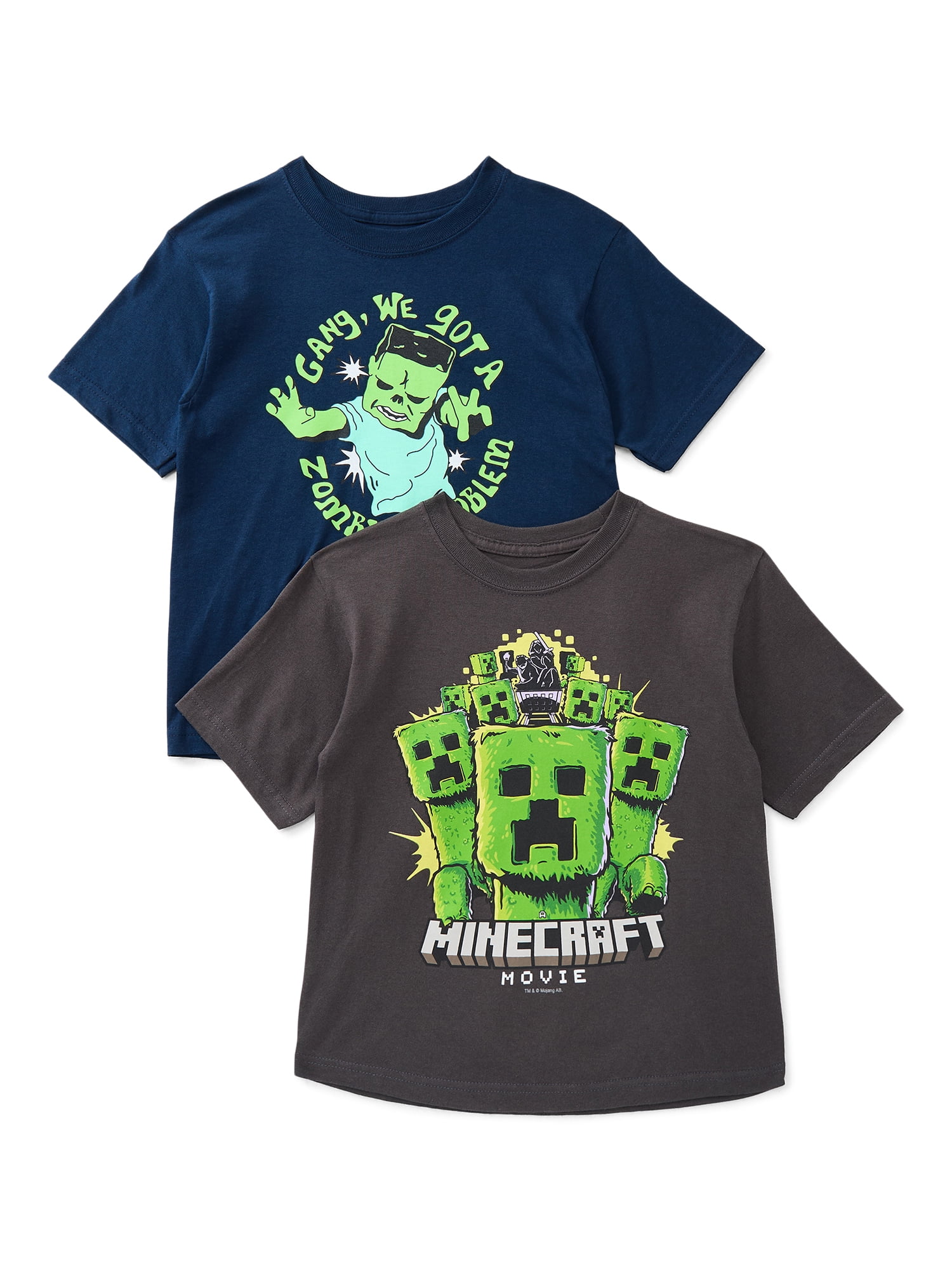 Minecraft Boys Cotton Graphic Tee with Short Sleeves, 2-Pack