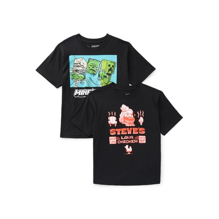 Minecraft Boys Cotton Graphic Tee with Short Sleeves, 2-Pack, Sizes XS-XXL