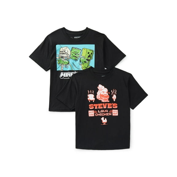 Minecraft Boys Cotton Graphic Tee with Short Sleeves, 2-Pack, Sizes XS-XXL