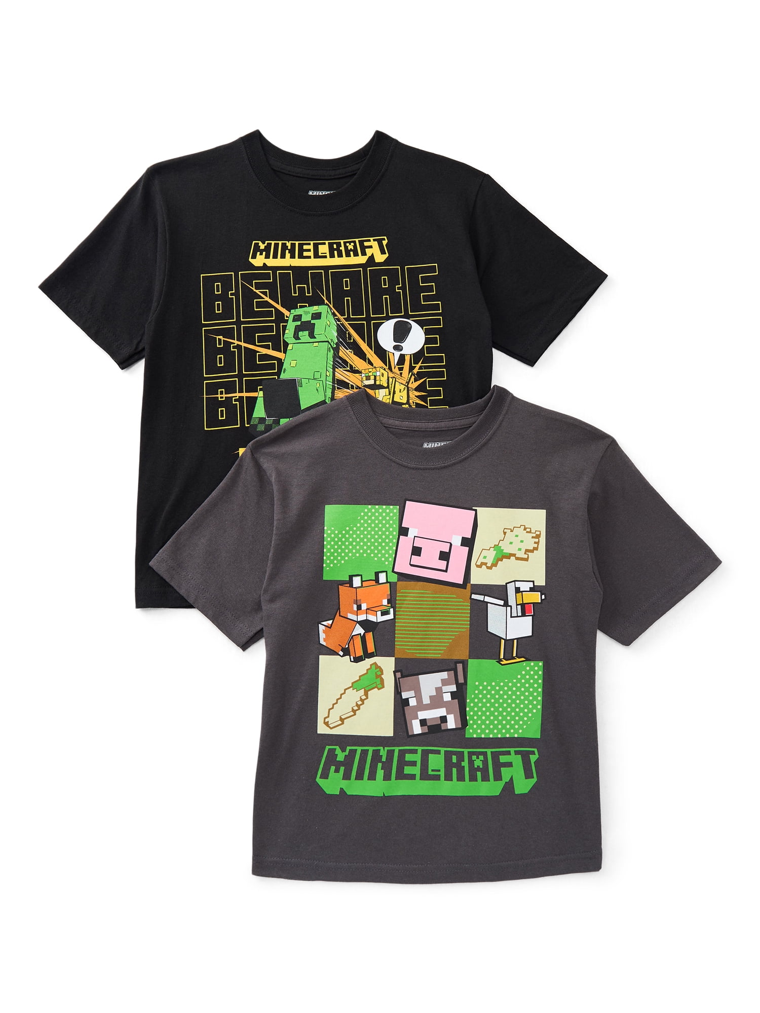 Minecraft Boys Cotton Graphic Tee with Short Sleeves, 2-Pack