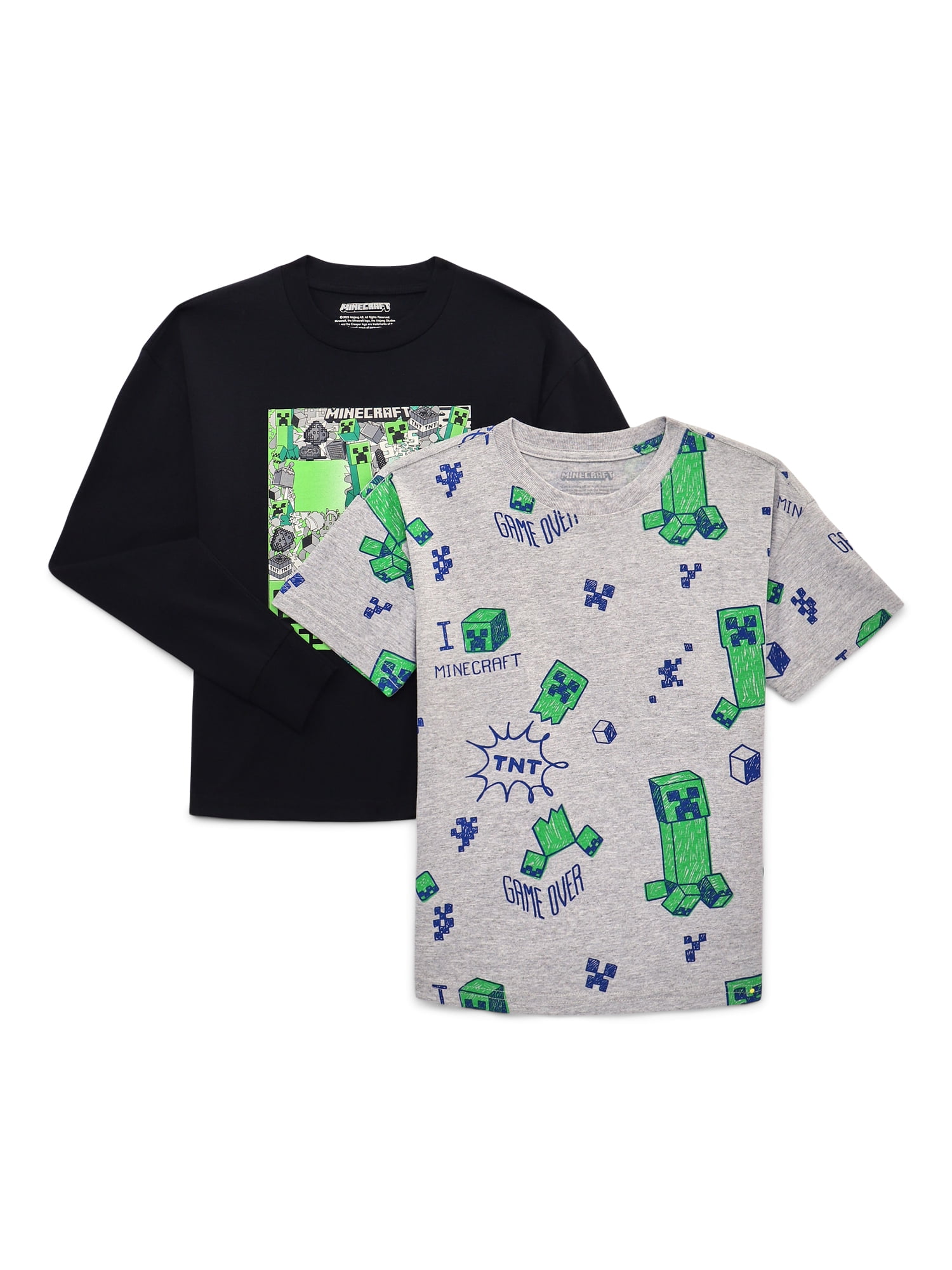 Minecraft Boys Graphic Short Sleeve and Long Sleeve Tees, 2-Pack, Sizes XS-2XL