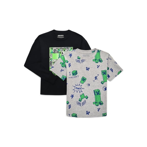 Minecraft Boys Graphic Short Sleeve and Long Sleeve Tees, 2-Pack, Sizes XS-2XL