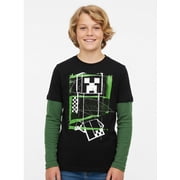 Minecraft, Boys Graphic Waffle Knit Long Sleeve 2Fer, Sizes 4-18