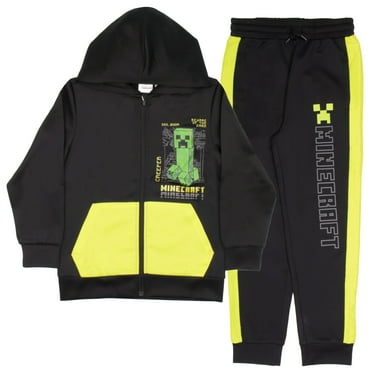 Minecraft Boys Hooded Sweatshirt & Sweatpants Active Set 2 Piece Bundle Creeper Graphic Print Zip-Up Hoodie and Joggers for Kids (Size 4-16)