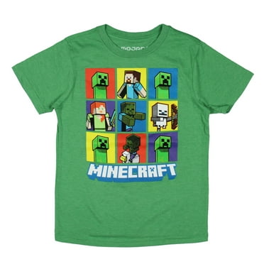 Minecraft Boys' Paneled Characters Steve Creeper Alex Tee T-Shirt Crewneck