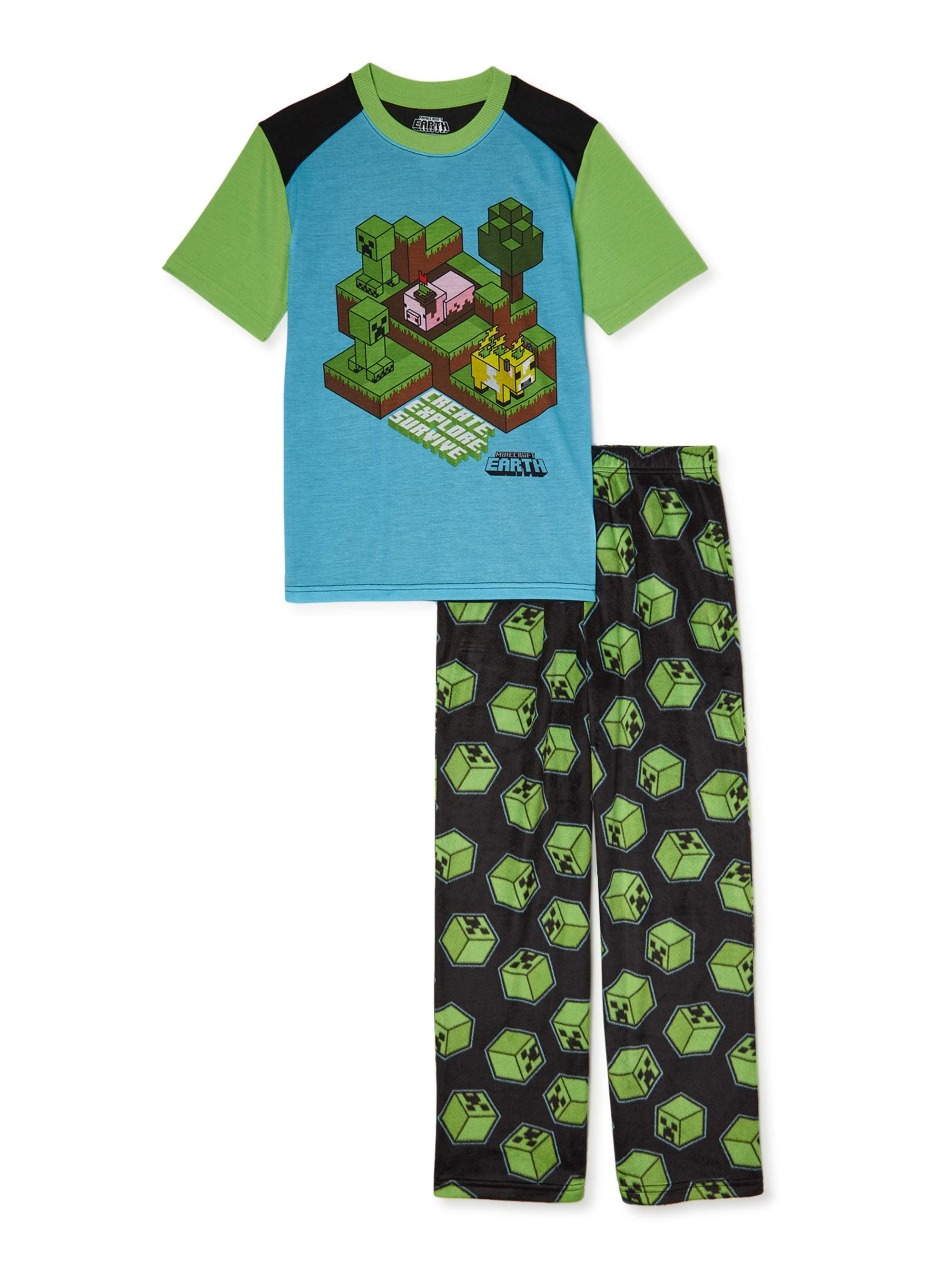 Minecraft 3-Piece Pajama Set For Boys - Short Sleeve Top, Shorts & Long Pants With Game Characters