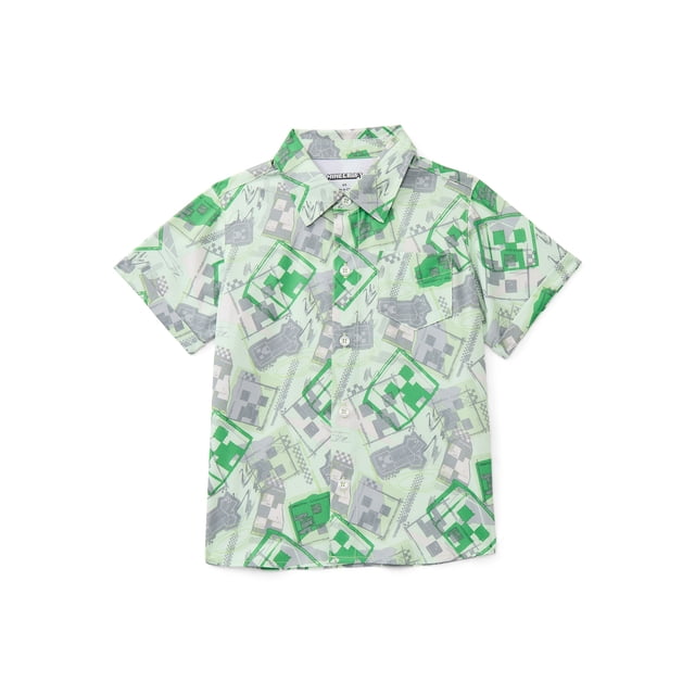 Minecraft Boys' Short Sleeve Sun Shirt with UPF 50, Sizes 4-12