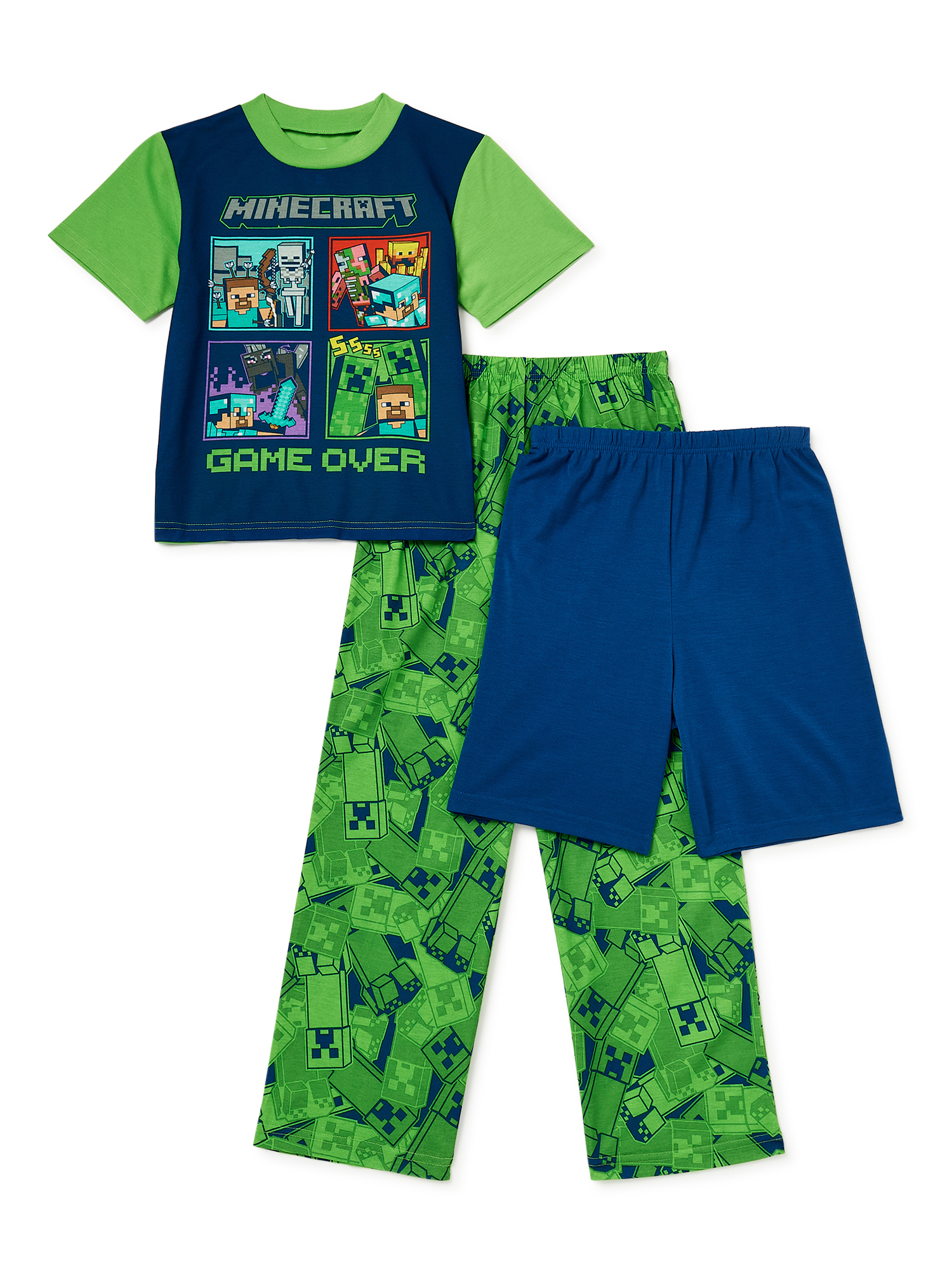 Minecraft Boys Short Sleeve Top, Pants and Shorts, 3-Piece Pajama Set, Sizes 6-12 - image 1 of 3