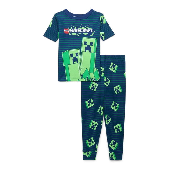 Minecraft Boys Short Sleeve Top and Pants, 2-Piece Pajama Set, Sizes 4-12