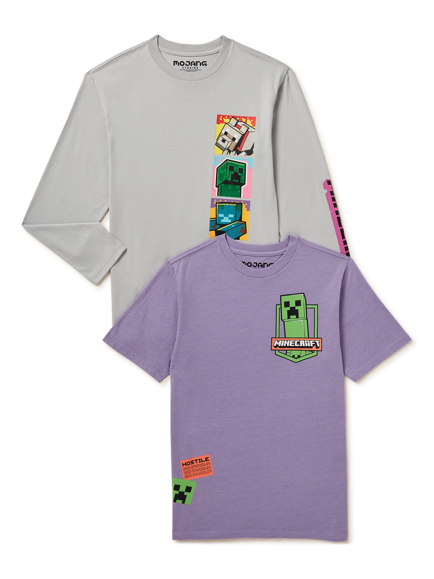 Minecraft Boys Short Sleeve and Long Sleeve Graphic Layering T