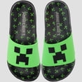 thumbnail image 1 of Minecraft Boys' Sport Slide Sandals, Indoor Outdoor Pool Slide, Black/Green, Size 5/6 Big Kid, 1 of 6