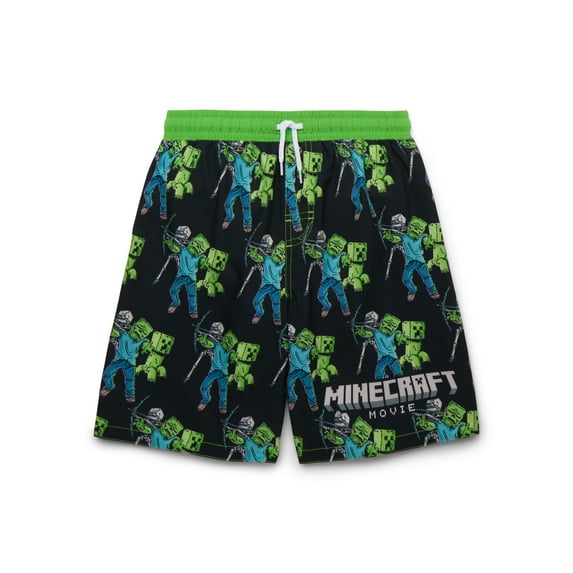 Minecraft Movie Boys’ Swim Trunks with UPF 50+, Sizes 4-12