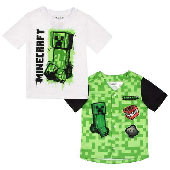 Minecraft Boys T-Shirt 2-Pack, Baseball Shirt and Tee 2-Pack Bundle Set for Boys, Sizes 4-16