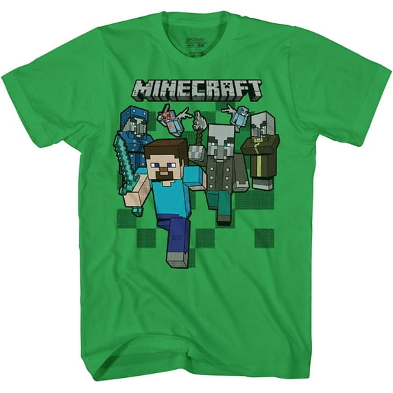 Minecraft Boys T-Shirt, Graphic Creeper Face Minecraft Shirt Kelly Green - XS