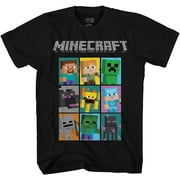 Minecraft Boys T-Shirt, Graphic Minecraft Creeper Face Shirt Black Grid - S