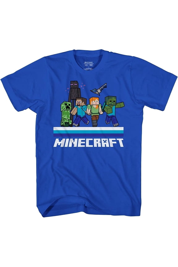 Boys T-shirt, Graphic Print Classic Video Game Minecraft Shirt Royal - L