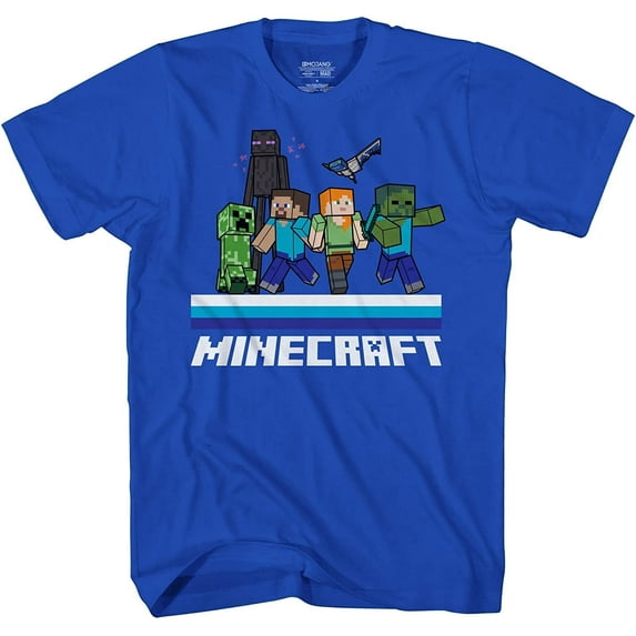 Minecraft Boys T-shirt, Graphic Print Classic Video Game Minecraft Shirt Royal - XL