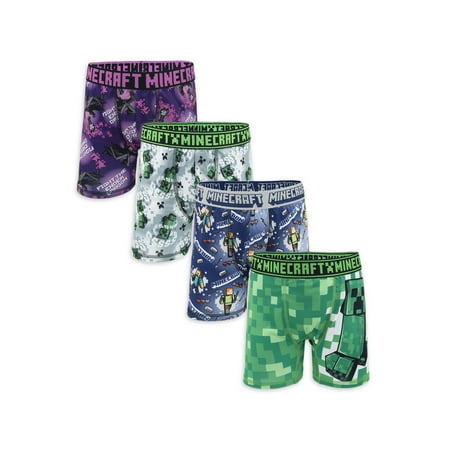 Minecraft Boys Underwear, 4 Pack Athletic Boxer Briefs Sizes 6-12