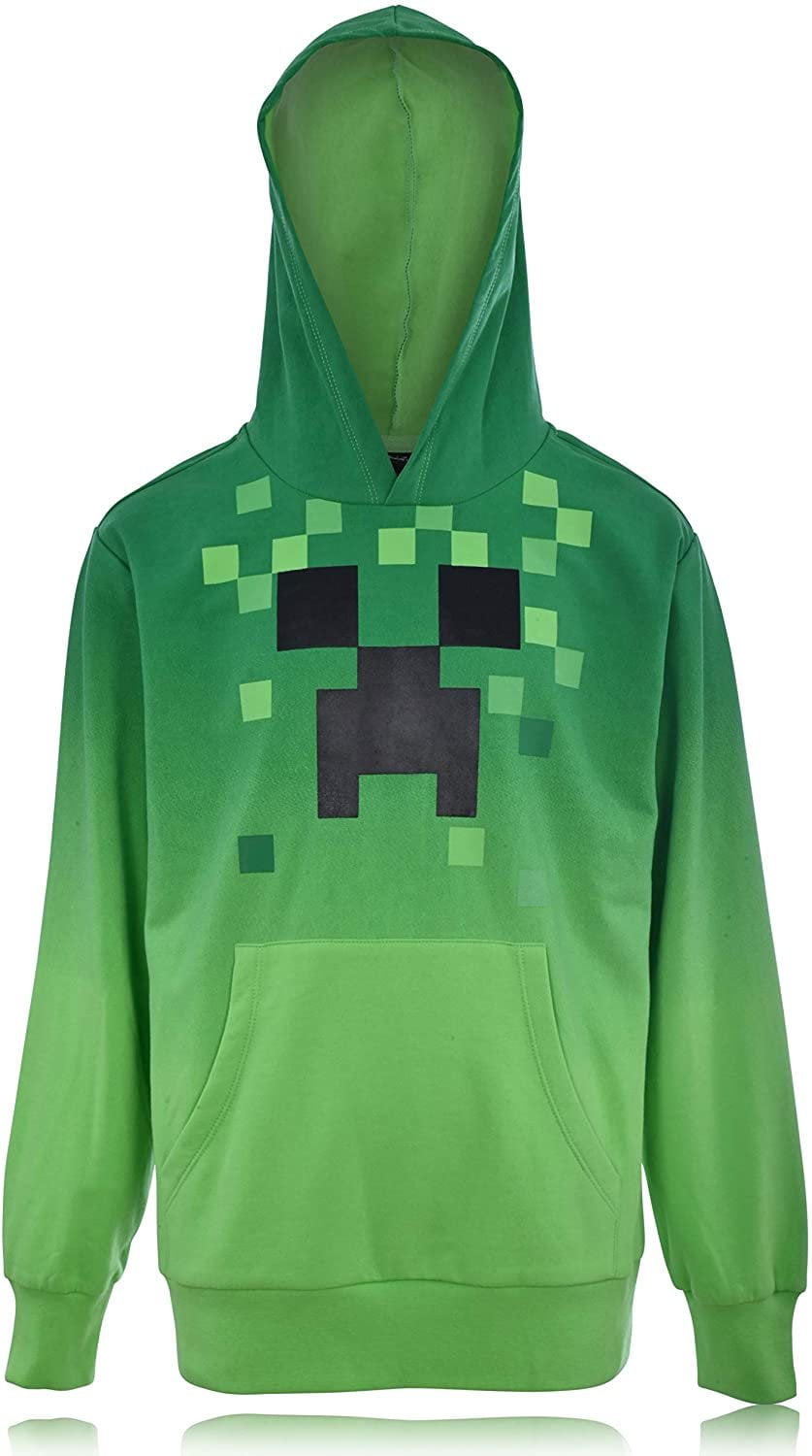 Boy's Minecraft Creeper Face Pull Over Hoodie - Athletic Heather - Large