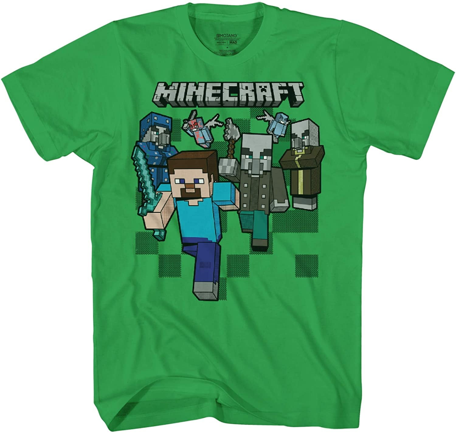 Minecraft Boys Video Game T Shirt Black and Green Creeper Face