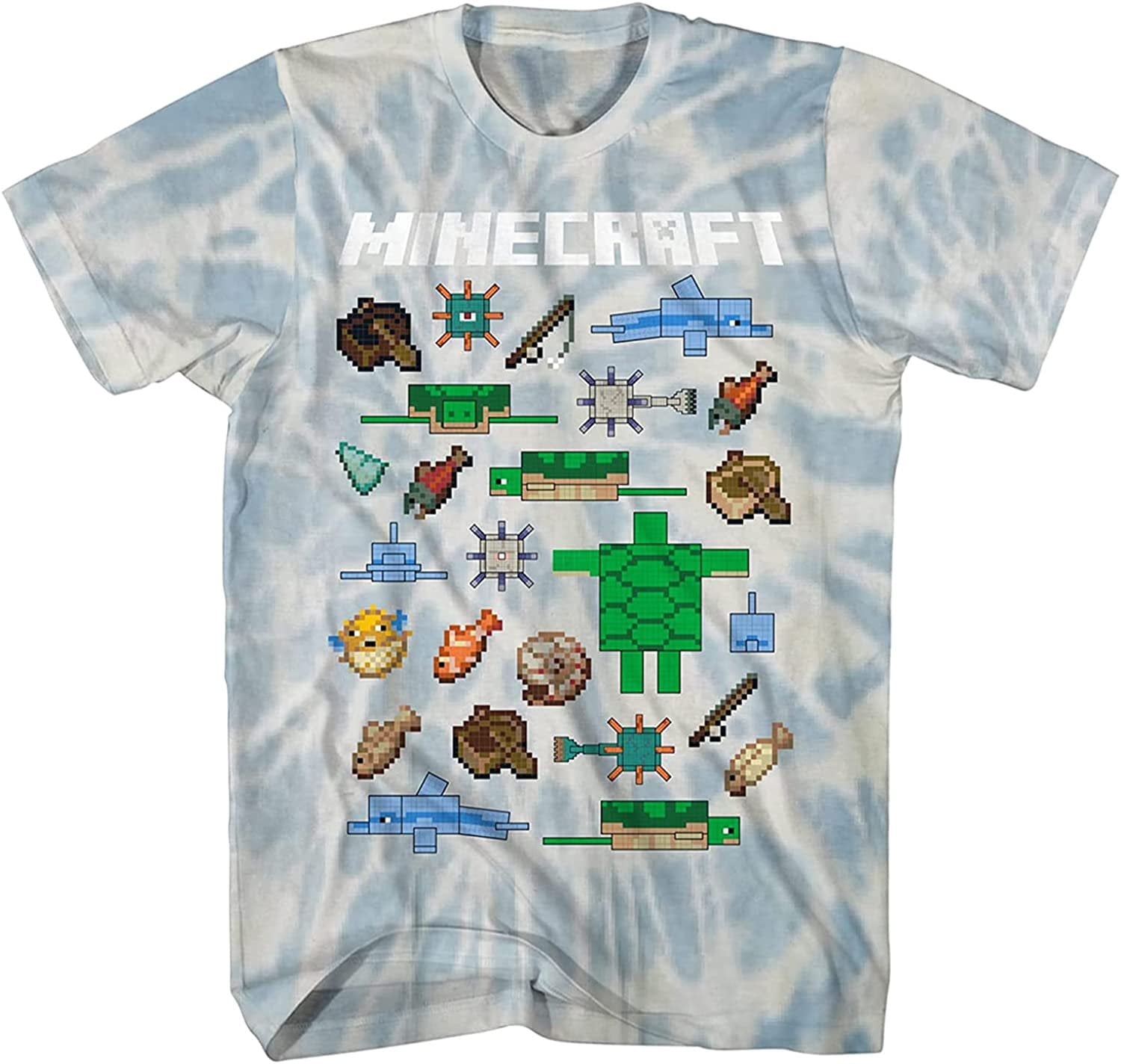 Minecraft Boys T-Shirt, Printed Creeper Face Video Game Shirt Blue Wash ...