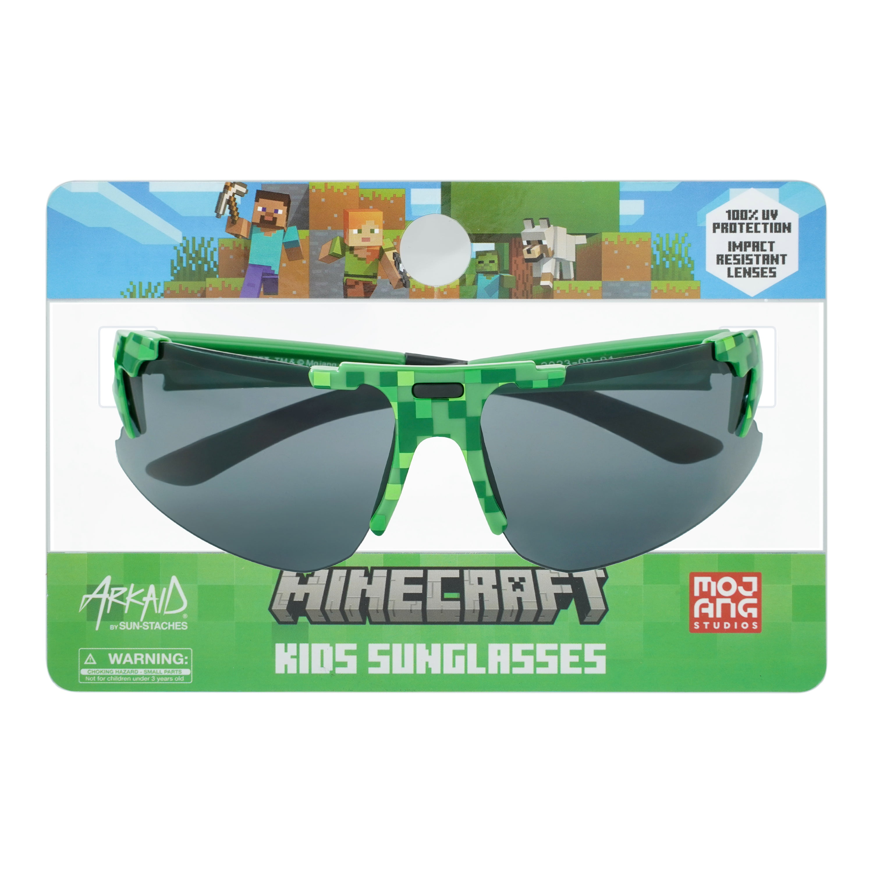 Minecraft Brand Creeper Green Sports Wrap Sunglasses for Kids Age 3 Plus