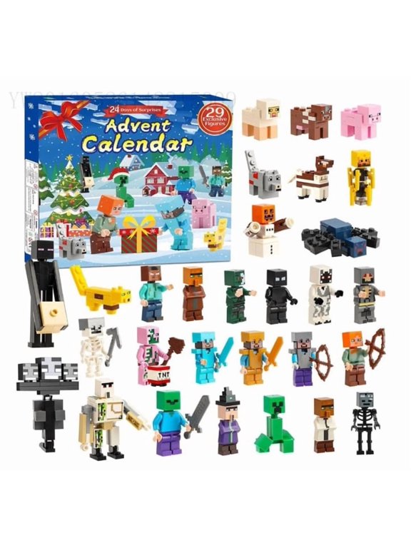 Minecraft Building Block Figures Advent Calendar, 24Day Christmas Countdown Calendar with 29 Pcs Mini Building Toy Figures, Holiday Surprise Gift Set for Game Fans