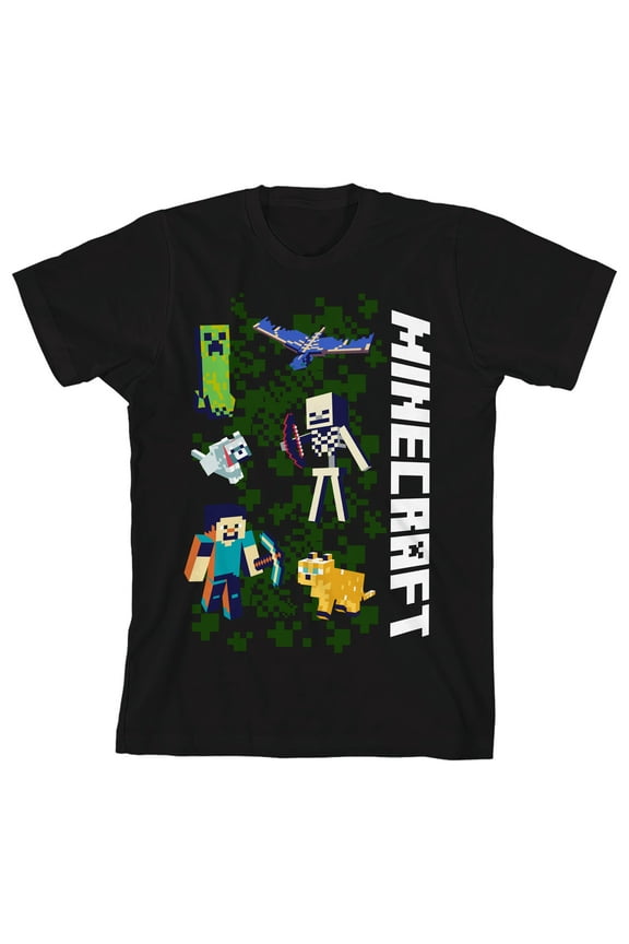 Minecraft Camo Characters Boy's Black T-shirt-Large