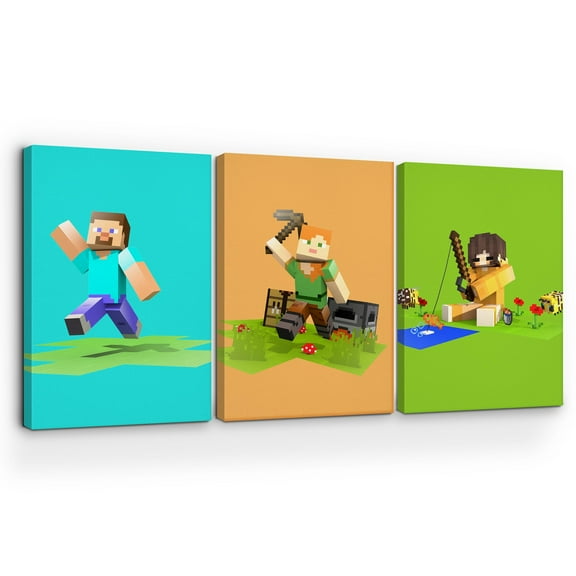 Minecraft Canvas Wall Art by DreamController Set of 3 - 16x24 inches Wall Decor | HD Printed & Wooden framed wall art | Modern Wall Decor for Gift | Made in USA