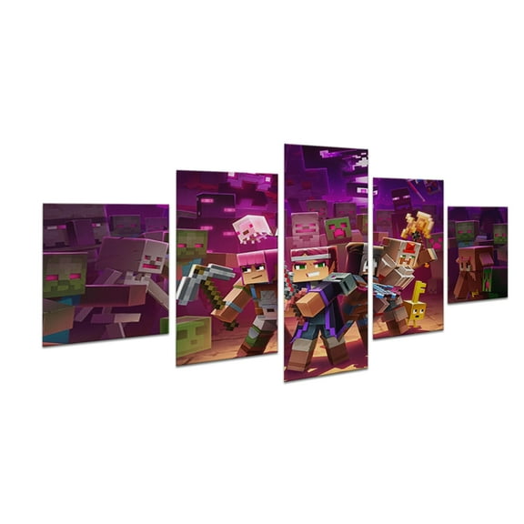 Minecraft Canvas Wall Art by DreamController Set of 5 - 20x40 inches Wall Decor | HD Printed & Wooden framed wall art | Modern Wall Decor for Gift | Made in USA