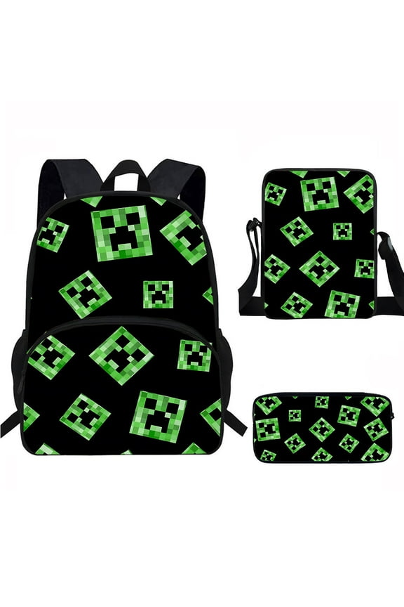 Minecraft Cartoon anime backpack three-piece set Laptop backpack Work camping backpack 17 inches