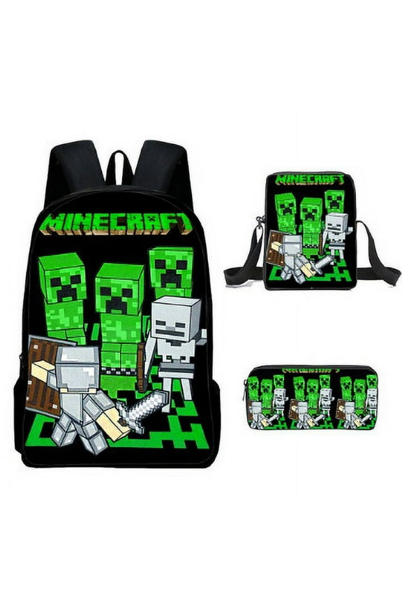 Minecraft Cartoon anime backpack three-piece set Laptop backpack Work camping backpack 17 inches