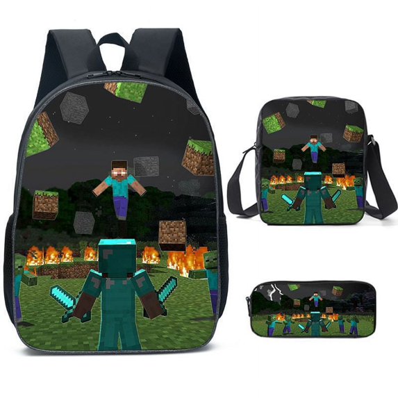Minecraft Cartoon anime backpack three-piece set Laptop backpack Work ...