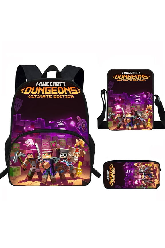Minecraft Cartoon anime backpack three-piece set Laptop backpack Work camping backpack 17 inches