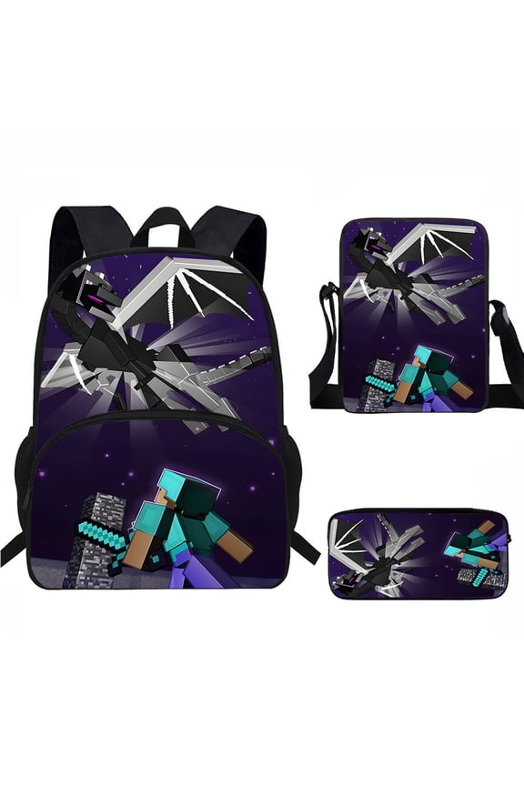 Minecraft Cartoon anime backpack three-piece set Laptop backpack Work camping backpack 17 inches