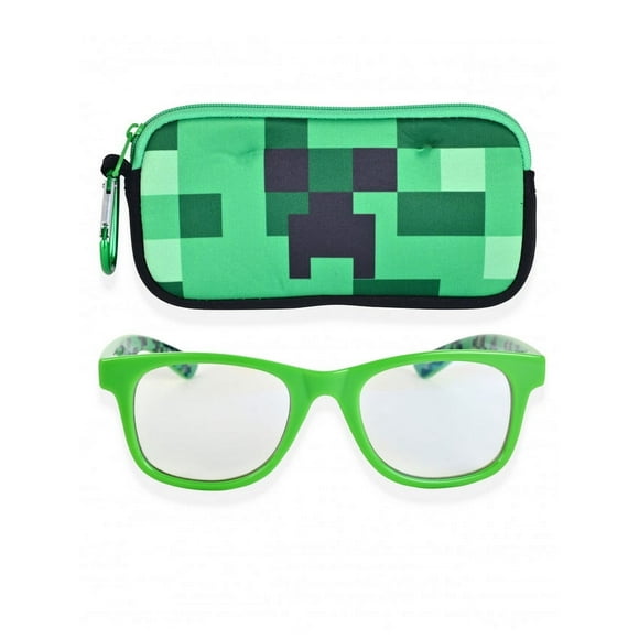 Minecraft Character Blue Light Blocking Glasses for Boy's With Zippered Case and Carabiner
