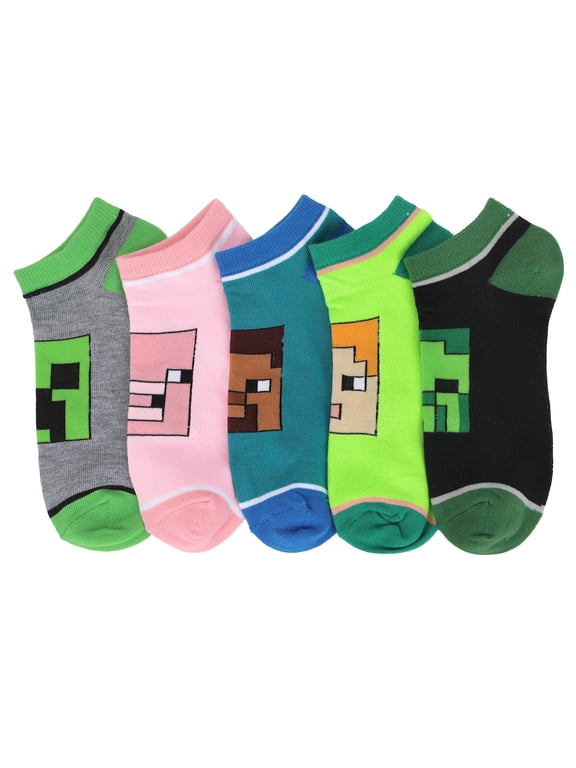 Minecraft Character Heads 5-Pair Ankle Socks