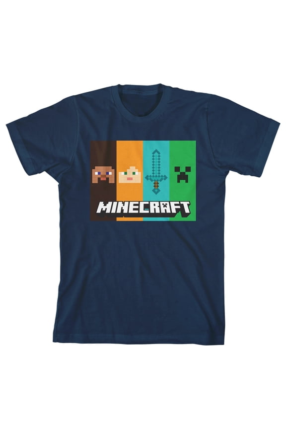 Minecraft Character Panels Boy's Navy Blue T-shirt-Small