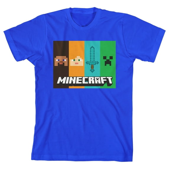 Minecraft Character Panels Boy's Royal Blue T-shirt-Small