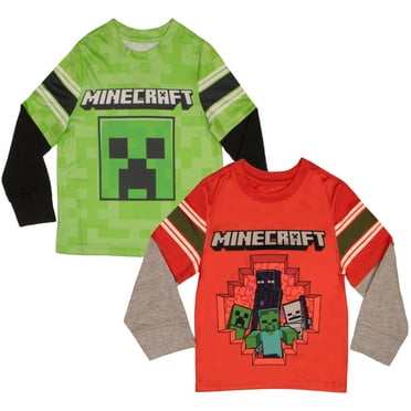 Minecraft Characters Boys Long Sleeve Active Mesh T-Shirt, 2-Pack Bundle Set for Kids and Toddlers (Size 4-16)