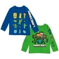 thumbnail image 1 of Minecraft Characters Boys Long Sleeve T-Shirt, 2-Pack Bundle Set for Kids and Toddlers (Size 4-16), 1 of 7