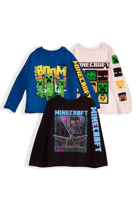 Characters Boys Long Sleeve T-Shirt, 3-Pack Bundle Set for Kids and Toddlers (Sizes 4-16)