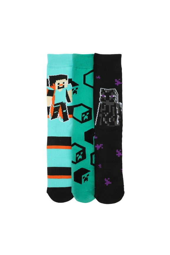 Minecraft Characters & Icons Adult 3-Pair Casual Crew Socks