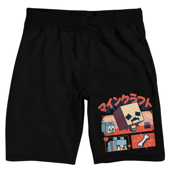 Minecraft Chibi Character & Dog Adult Black Sleep Pajama Shorts - XL