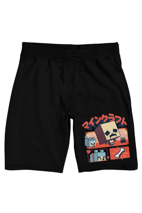 Minecraft Chibi Character & Dog Adult Black Sleep Pajama Shorts - XS